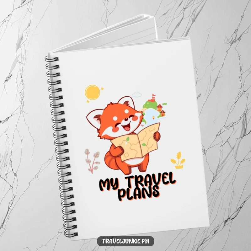 Funny Red Panda Notebook: A happy red panda holds a map and points enthusiastically towards an unknown destination, ideal for notes.