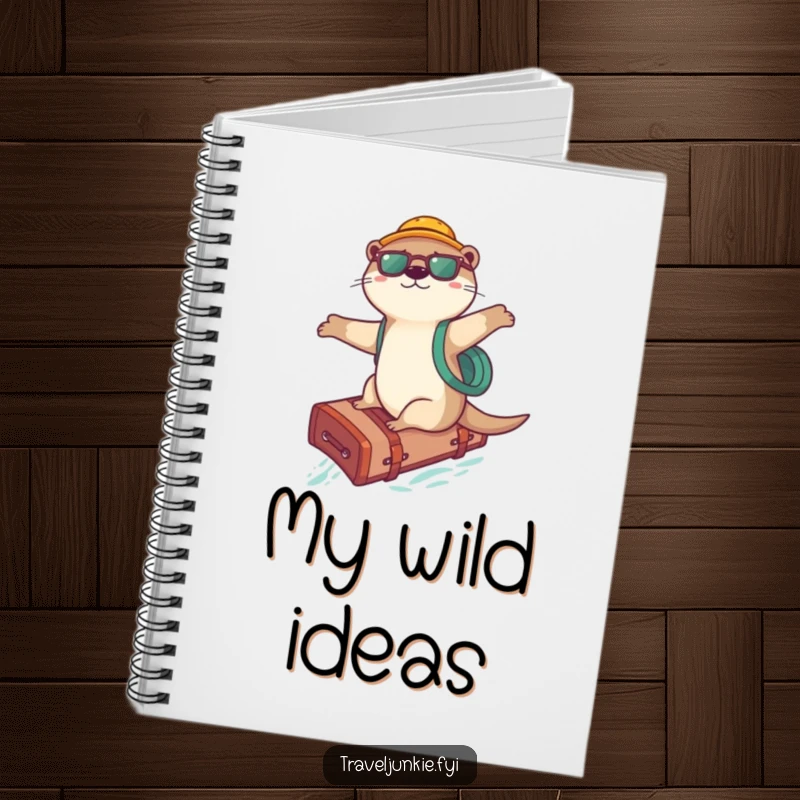 Funny Otter Surfer Notebook: A playful otter surfing on a suitcase on a notebook cover, perfect for travel logs, a funny gift.