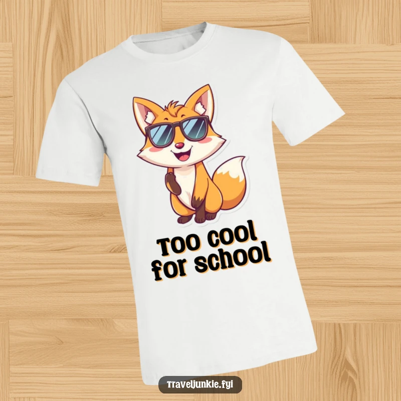 Funny fox t-shirt featuring a smiling character in sunglasses striking a cool pose, exuding humorous confidence and style.