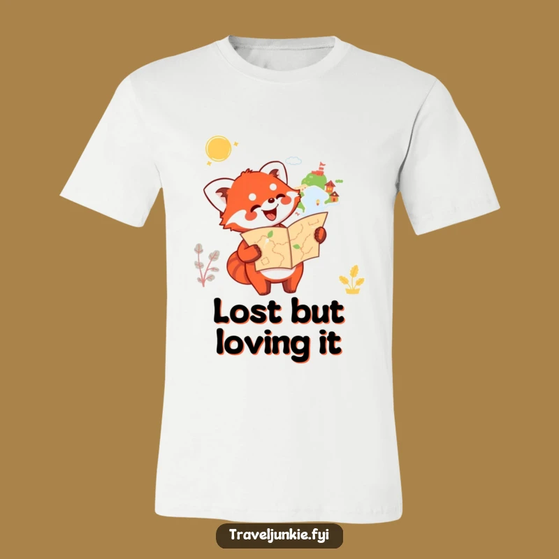 Funny Red Panda Map T-Shirt: Enthusiastic Explorer Points the Way, Whimsical Travel Tee