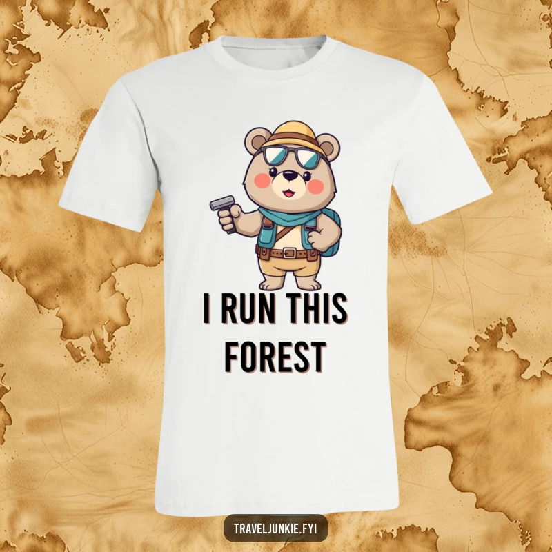 Funny T-Shirt: A brave bear tourist strikes a bold, confident pose, ready for a hilarious journey.
