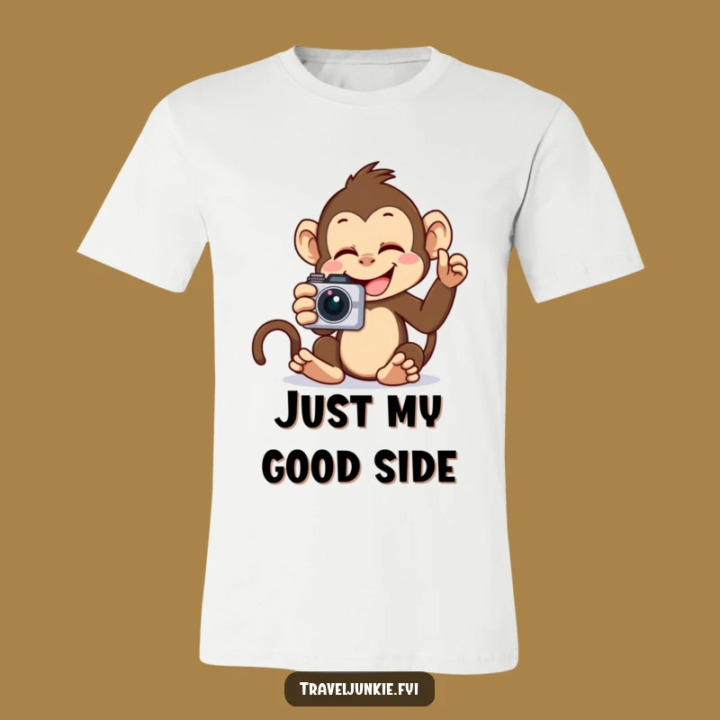 Funny Monkey Selfie T-Shirt: Giggling primate with camera, ideal funny gift for photo lovers