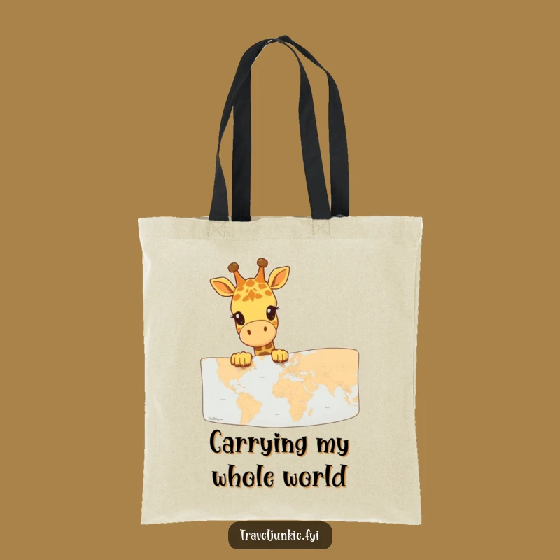 Funny Giraffe Map Explorer Tote Bag: Roomy bag with a tall friend, great funny gift