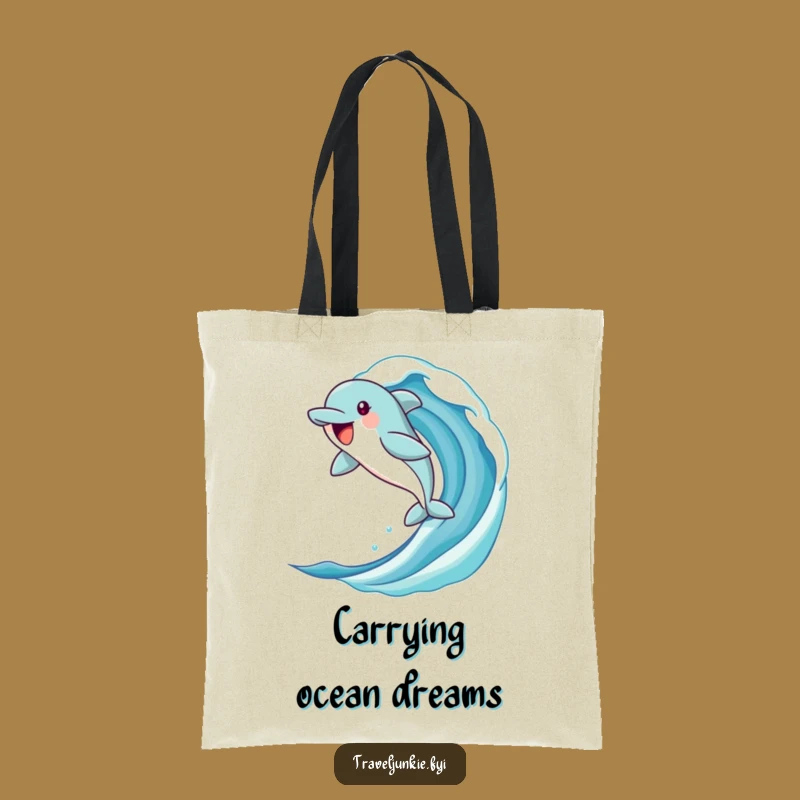 Funny Dolphin Wave Tote Bag: Jubilant Character Carry-All for Beach Days