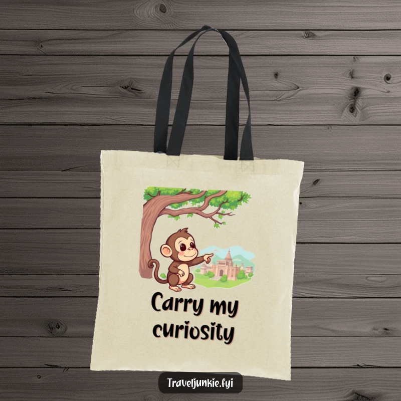 Funny Monkey Tote Bag: A curious monkey points at a faraway landmark, making this tote a perfect companion for adventurers.